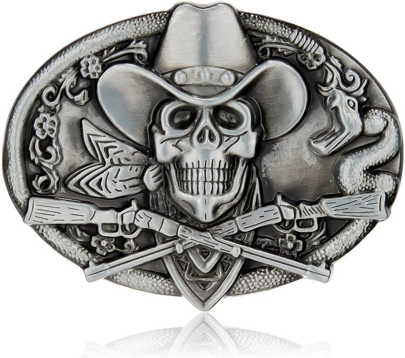 YOQUCOL Ghost Skeleton Skull Belt Buckle for Men American Native Western Cowboy Belt Buckle - Image 1
